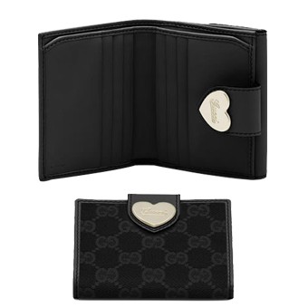 Noir Gucci Volet Français Portefeuille Avec Des Détails Script